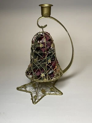 Suporte de vela estrela decoração sino Potpourri Natal base de fio brilhante 9,5” - Imagem 1 de 4