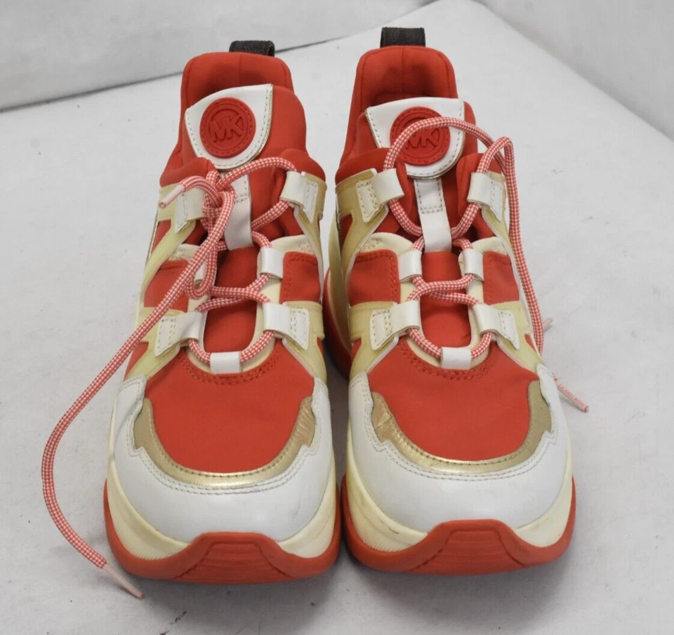 Michael Kors SG19B Olympia Orange Sneakers White Chunky Platform Size 7.5M - Imagem 1 de 4