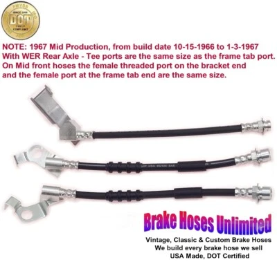 JUEGO DE MANGUERA DE FRENO Ford Country Squire 1967 Mid Prod, con eje trasero WER - disco delantero Foto 1 de 2