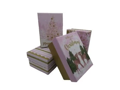 EUROWRAP LTD Small Christmas Gift Boxes Blush Pink With Lid Set Of 4 Pink & Gold 11cm x 8cm