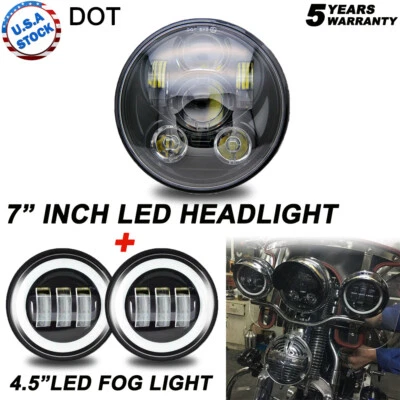 5-3/4" LED Headlight + 4.5" Passing Lamp For Ducati Monster 1100 Harley Dyna - Image 1 of 4