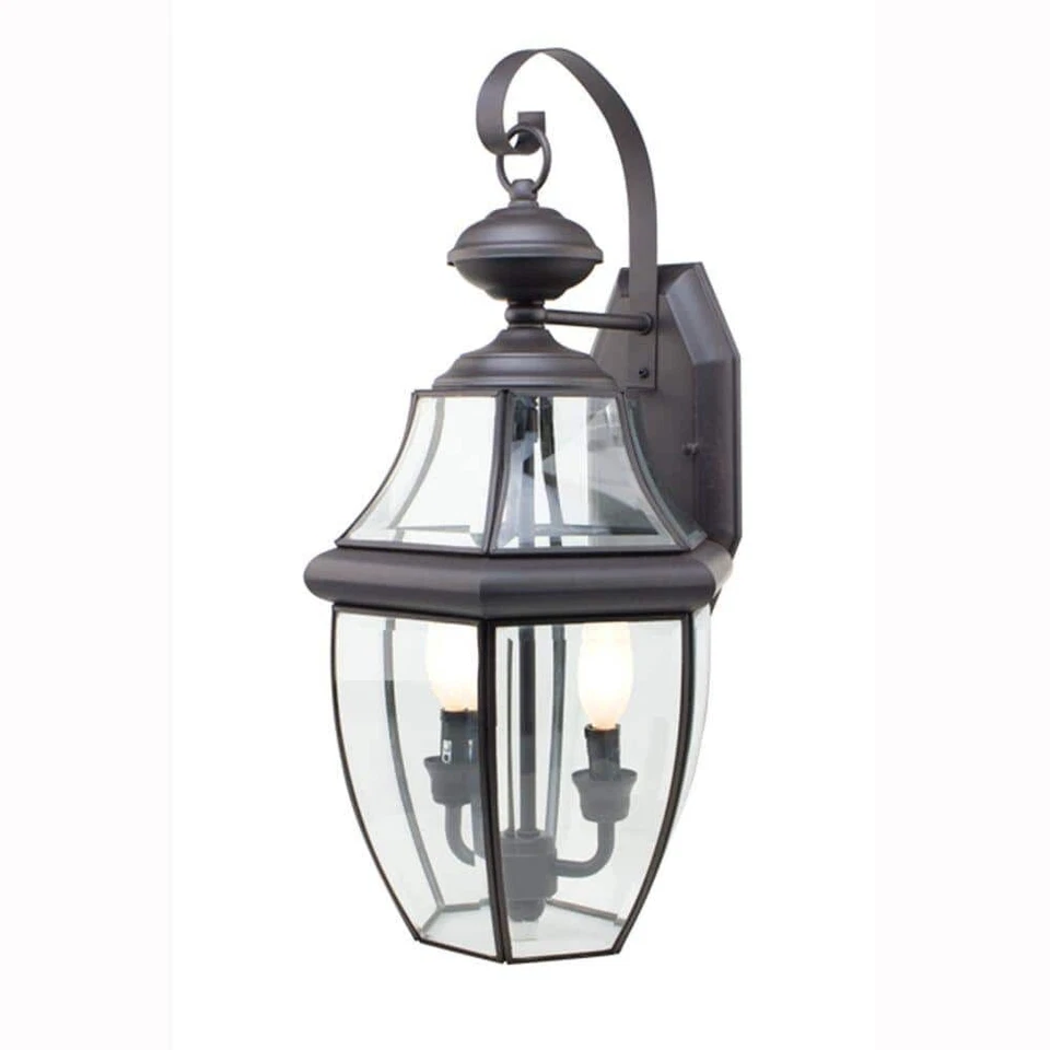 Aplique linterna Coach negra de 2 luces para exteriores con vidrio transparente de Bel Air Lighting Foto 1 de 1