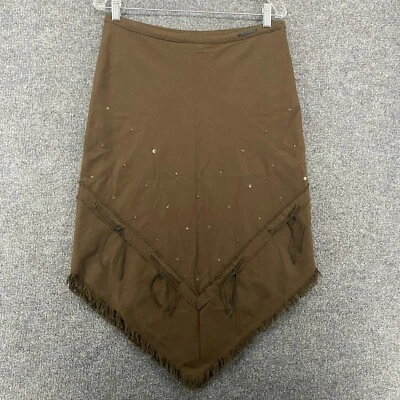 Saia Ted Baker Feminina 3 Franjas Assimétricas de Lã Marrom Western Tribal Farm Celeiro - Imagem 1 de 4