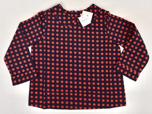 NWT Bonpoint Cherries Navy Red Polka Dot Print Cotton Kids Girls Blouse Shirt 8M - Picture 1 of 5