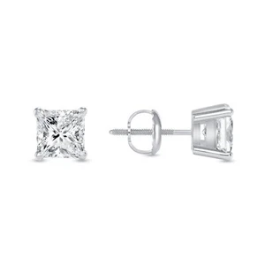 1 Ct Princess Lab Created Grown Diamond Earrings 14K White Gold E-F/VS - Picture 1 of 4