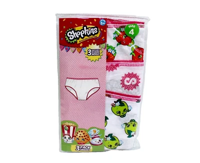 Shopkins 3-Pack Girls Apple Strawberry Print Cotton Brief Panties Size 4 NWT - Image 1 of 2