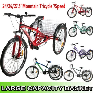 24/26/27.5” Mountain Tricycle 7 Speed 3 Wheels Cruiser Trike Bike Multi-Colors - Picture 1 of 19