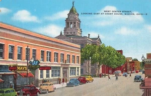 Marion Ohio Postcard Center Street Coca Cola Sign Classic Cars c 1945-55    M2* - Picture 1 of 2