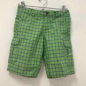 Nike Golf Boy Cargo Shorts S Plaid Green Blue Adjustable Waist 