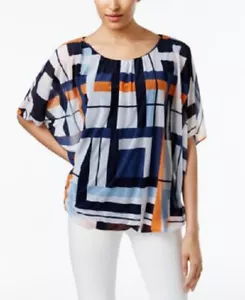 ALFANI Womens Size XL LINED BLOUSE GEOMETRIC PATTERN A-LINE SCOOP NECK PULLOVER - Picture 1 of 3
