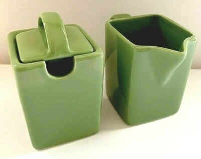 10 Strawberry Street Nova Square Creamer Sugar & Lid Set Green 3 piece set  - Image 1 of 4