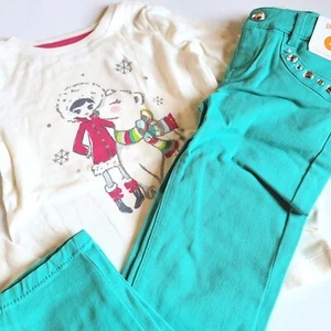 Gymboree Girls sz 4  Color Happy Polar Bear Tee Teal Green Gem Skinny Jeans NWT - Picture 1 of 4