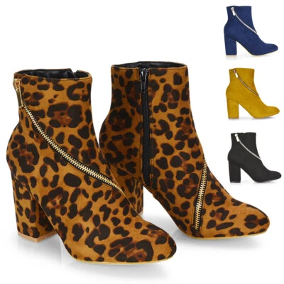 Womens Casual Mid High Block Heel Boots Ladies Zip Up Ankle Chelsea Booties 3-8 - Image 1 of 4