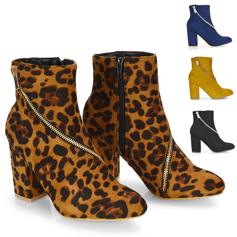 ESSEX GLAM Damen-Stiefeletten lässig mittelhoch Blockabsatz Reißverschluss Chelsea-Booties 3–8