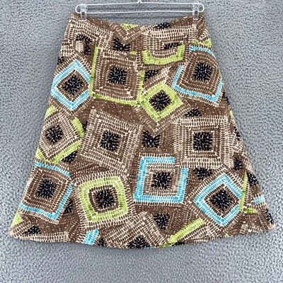 Falda Talbots Mujer 6 Marrón Multi Tinte Estampado Lino Seda Línea A Hasta la Rodilla Foto 1 de 4