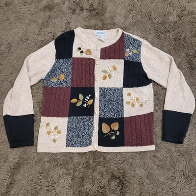 Suéter Vintage Cabin Creek Otoño Talla Pequeña Palanca Hojas Cottagecore Patchwork Foto 1 de 4