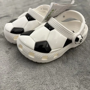 Crocs Clog Toddler C6 6 White Soccer Balls Slip On Comfort Classic Kids - Picture 1 of 6