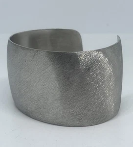 Vintage Modernist Stainless Steel Brushed Textured Wide Cuff Bracelet 1990’s - Picture 1 of 11