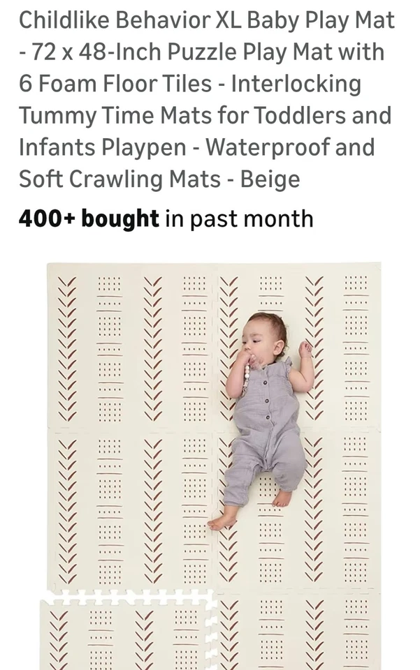 XL 婴儿游戏垫 - 72 x 48 英寸拼图游戏垫带 6 个泡沫地板瓷砖 - Int... — 第 1/4 张图片