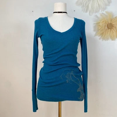 Vintage American Eagle Womens Y2K Top Size L Ribbed Grunge Long Sleeve Preppy - Image 1 of 4