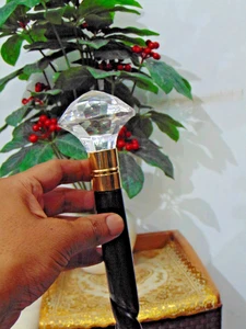 Vintage Antique Style White Glass Handle Woodeen Walking Stick Cane Victorian - Picture 1 of 23