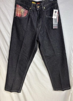 Pantalones de mezclilla Southpole para hombre 32x32 negros a cuadros holgados bordados con pintura dorada nuevos con etiquetas Y2K Foto 1 de 4