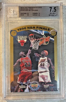 1996 UDA 1996 NBA finals Michael Jordan Shawn Kemp 4”x6” Jumbo /5000-BGS 7.5 NM+ - Image 1 of 4