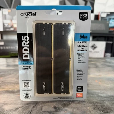 Crucial - Pro 64GB (2x32GB) DDR5 5600MHz C46 UDIMM Desktop Memory - Black - Image 1 of 2