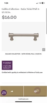 Tiradores de gabinete de níquel satinado Kraftmaid Galileo  Foto 1 de 4