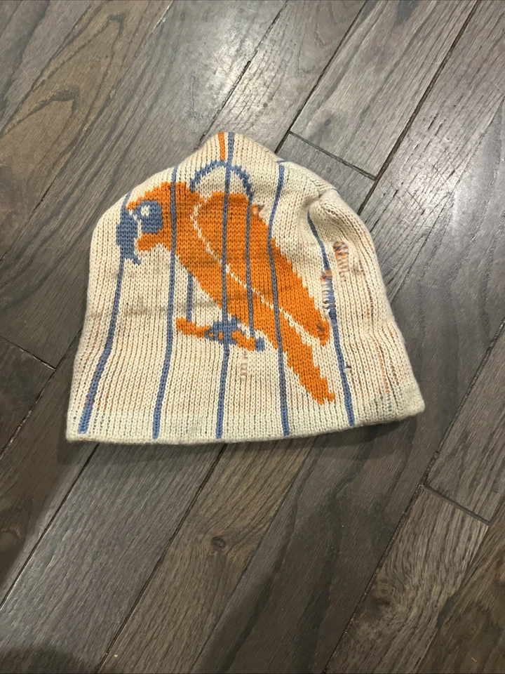 Vintage Lloyd Greenleaf Knit Beanie Hat – Orange Bird Graphic – Made in USA - Image 1 of 4