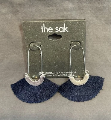 NWT The SAK Silver Tone Dangle Blue Tassel Earrings #1392 - Image 1 of 4