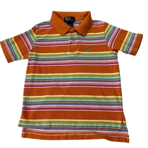 Polo Ralph Lauren Boys Sz 5 Orange Pink Blue Rainbow Pastel Short Sleeve Shirt - Picture 1 of 5