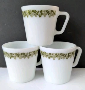 Juego de 3 tazas de café vintage Pyrex Crazy Daisy Spring Blossom verde blanco - Imagen 1 de 4