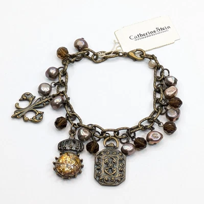 Pulsera Catherine Stein NUEVA CON ETIQUETAS Fleur De Lis Tono Bronce Estilo Regal 8" Foto 1 de 4