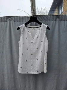 Top blusa smanicato bianco stoffa floreale jersey e cotone tessuto UK 12 ottime condizioni - Foto 1 di 3