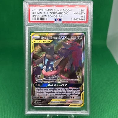 Pokemon Unbroken Bonds Greninja & Zoroark GX 201/214 Alt Art Holo PSA 8.5 POP 1! - Image 1 of 2