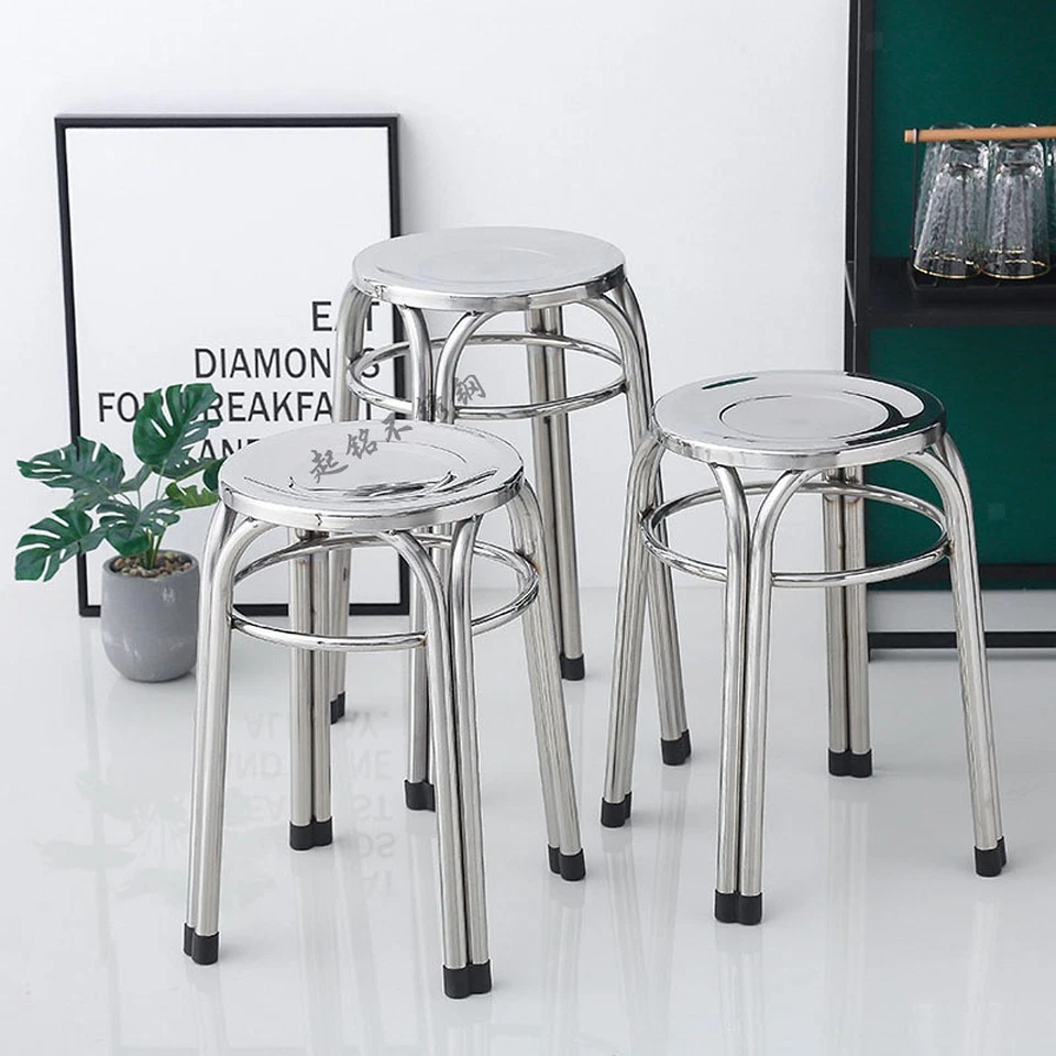 Round Metal Stool Bar Stool Practical Easy Clean Backless Sturdy Stainless Steel - Image 1 of 1