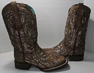 Größe 8,5 Corral Orix Damen-Westernstiefel mit Glitzereinlage & Nieten – eckige Zehenpartie - Bild 1 von 10