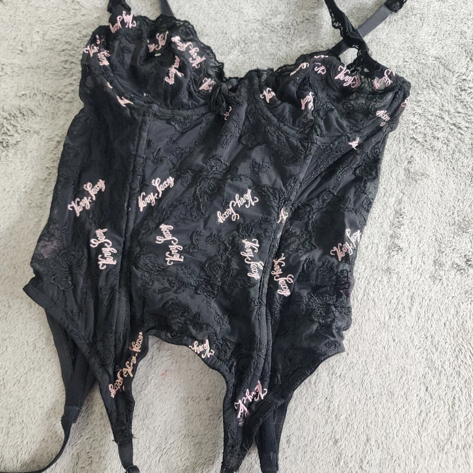 Corsé vintage Victoria's Secret para mujer 34B negro rosa encaje tirantes muy sexy Foto 1 de 4