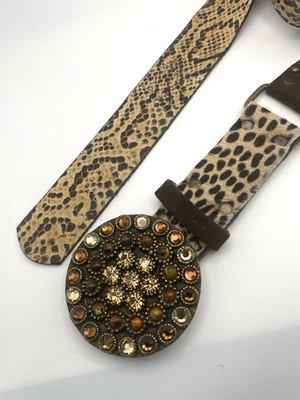 LEATHEROCK Studded Link Mixed Animal Print Leather belt w/Jeweled Buckle  29-32 - Image 1 of 4
