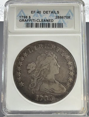 1798 ANACS EF40 Detalhes Grande Busto Drapeado Águia Dólar de Prata - Imagem 1 de 4