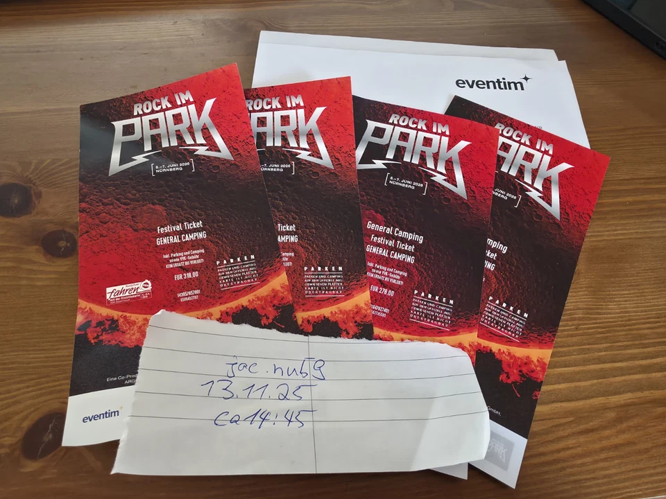 1-4x Rock im Park 2026 General Camping Tickets inklusive Eventim Lieferschein - Bild 1 von 1