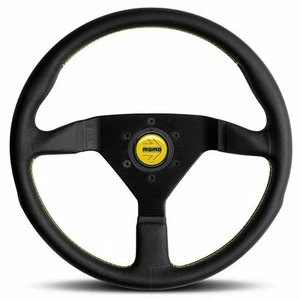 Genuine MOMO Montecarlo Black Leather With Yellow Stitching 350mm Steering Wheel - Picture 1 of 2