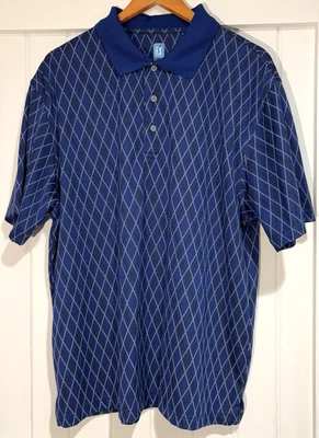 Camisa Polo PGA TOUR Para Hombre Argyle Jacquard Talla XL Azul Real con Blanco y Negro Foto 1 de 4