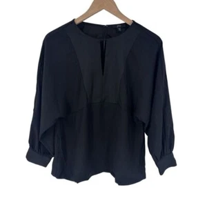 J.Crew Damen Gr. XS schwarz Oberteil Schlüsselloch Fledermaus 3/4 Ärmel Satinbesatz Bündchen - Bild 1 von 9