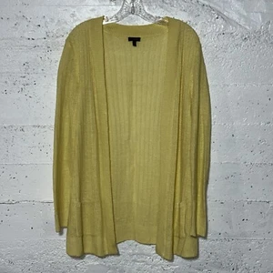 Talbots Cardigan Sweater Womens Medium Yellow 100% Linen Open Front Pockets - Picture 1 of 8