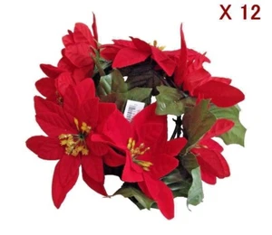 (12-Pack) Deep Red Poinsettia 6.5" Candle Ring 3" Opening Christmas Holiday Home - Picture 1 of 2