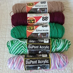 Lot of 5 Mixed Color Prestige DuPont Medium Weight #4 Yarn 3oz Skeins New Vtg - Picture 1 of 24