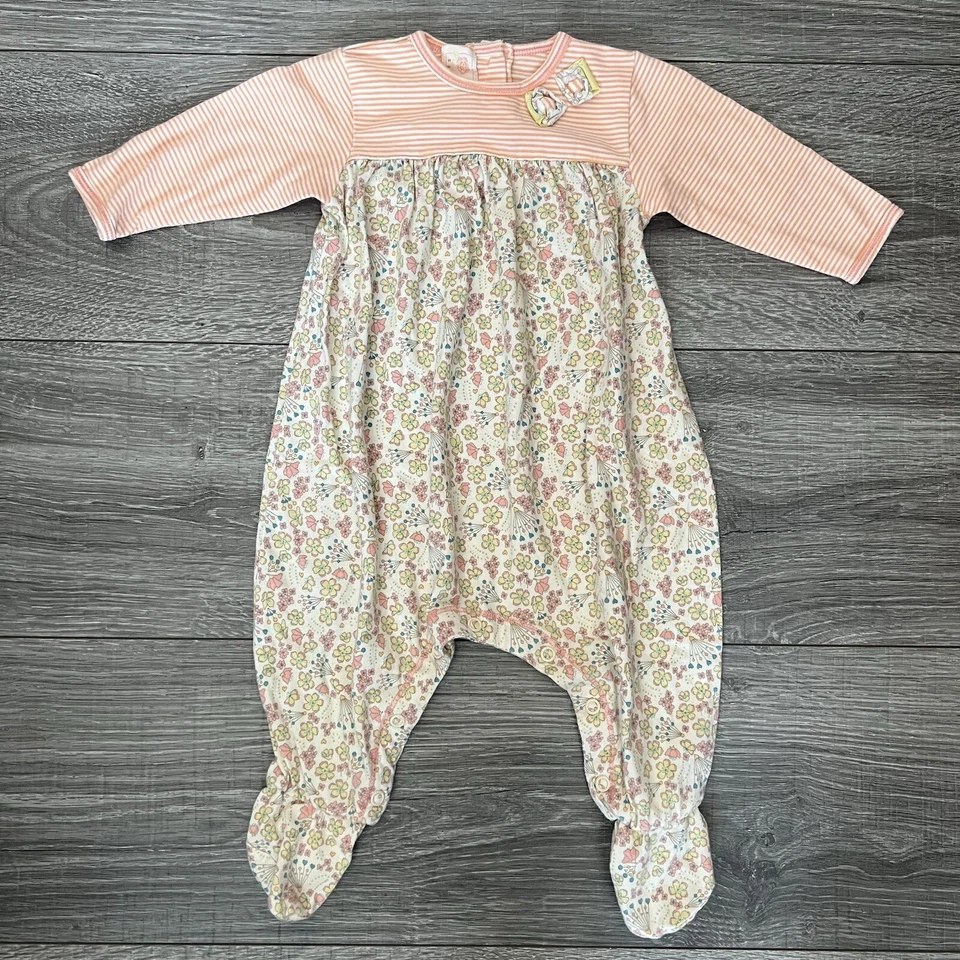 Bebé Lulu Pie Una Pieza Bebé Niña 6M Verde Floral Algodón Orgánico Botón a Presión Foto 1 de 4