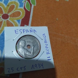 MONEDA ESPAÑA II REPUBLICA 25 CENTIMOS 1934 NUEVA - Imagen 1 de 2